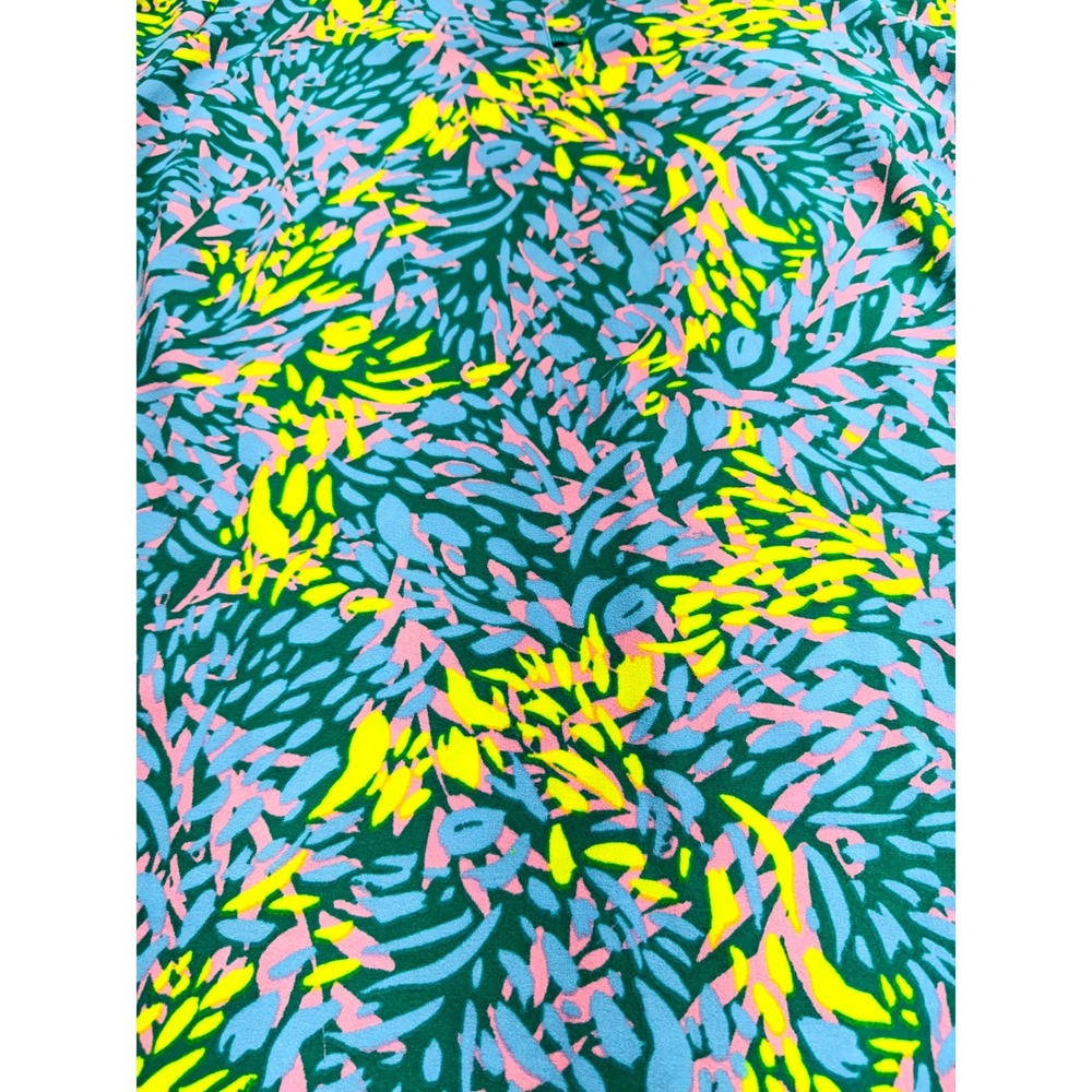 Mud Pie Womens L Tropical Print Shift Dress Ruffle Bell Sleeve Green Pink Yellow - Picture 5 of 10